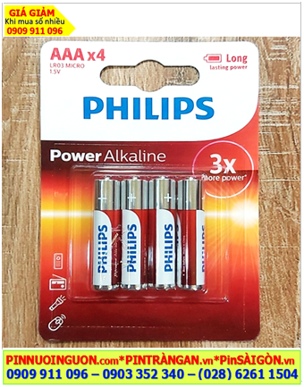 Philips LR03P4B/97; Pin AAA 1.5v Philips Power Alkaline LR03P4B/97 chính hãng (Loại vỉ 4viên)